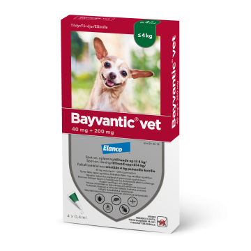 BAYVANTIC VET ENINTÄÄN 4 KG PAINAVILLE KOIRILLE 40/200 mg paikallisvaleluliuos 4x0,4 ml