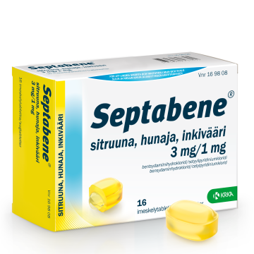 SEPTABENE SITRUUNA, HUNAJA, INKIVÄÄRI imeskelytabletti 3/1 mg 16 fol