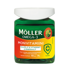 Möller Omega-3 Monivitamiini Omega-3-rasvahappo-vitamiini-kivennäisainekapseli 60 kaps